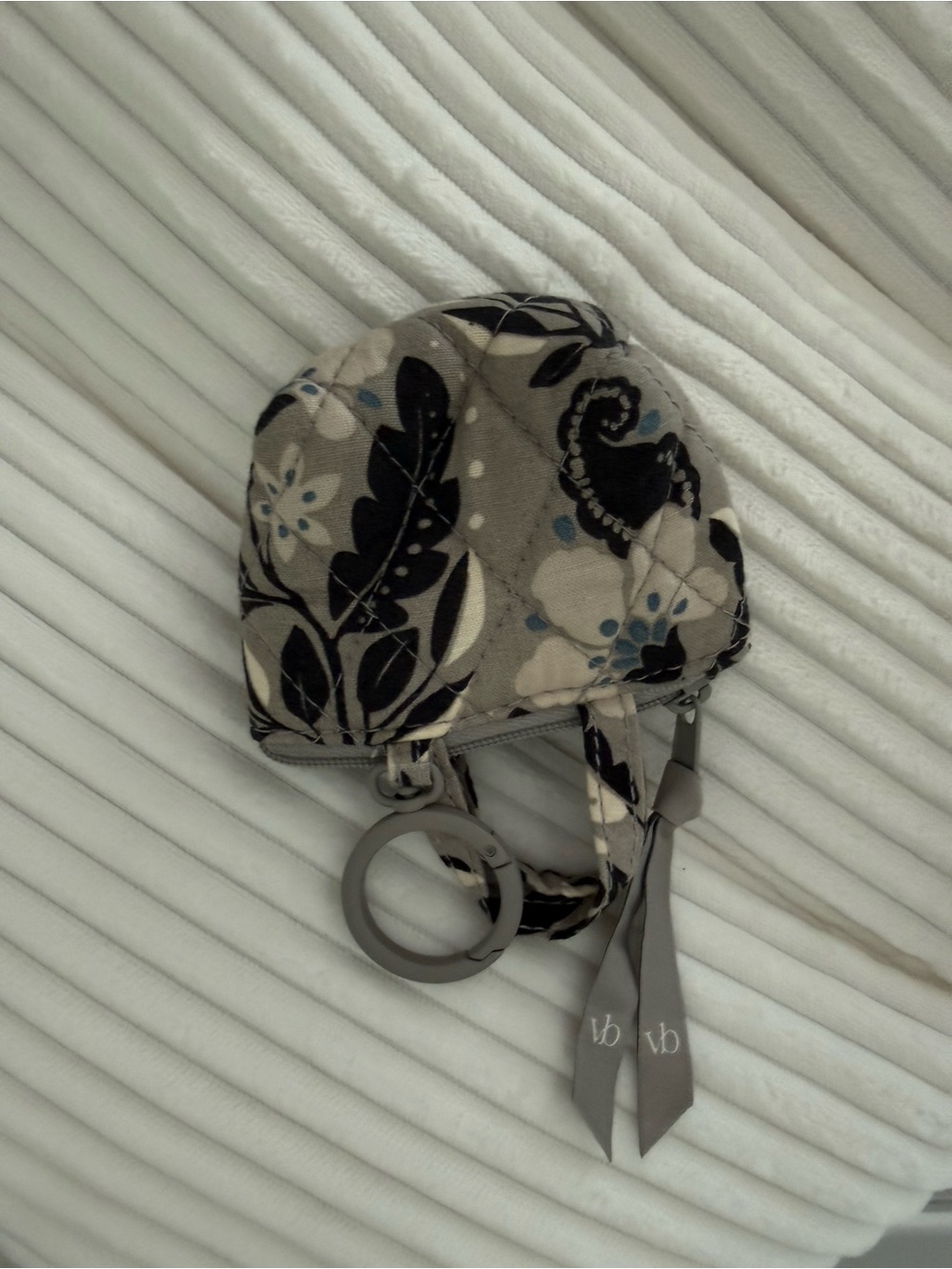 Vera Bradley Gray Floral Quilted Key & Coin Pouch with Keyring